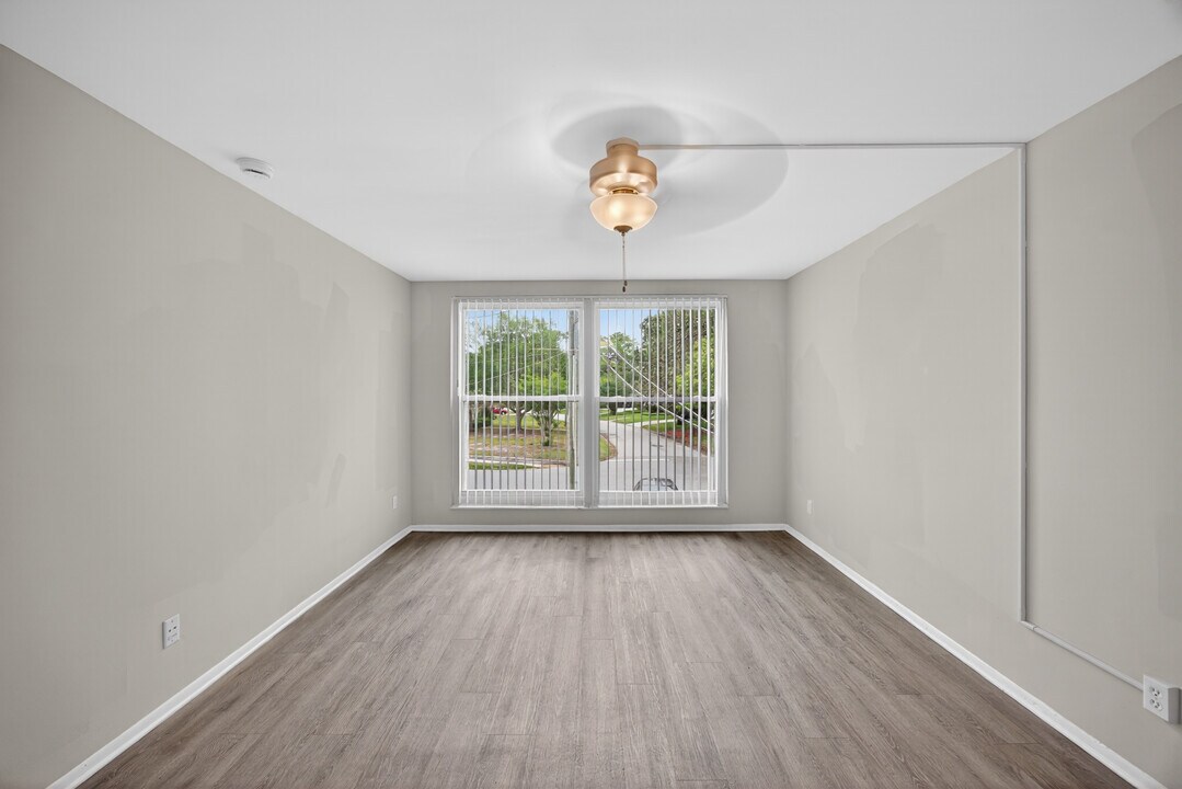 Bright living area with wood-look flooring